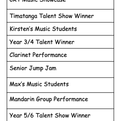 Performing arts running order